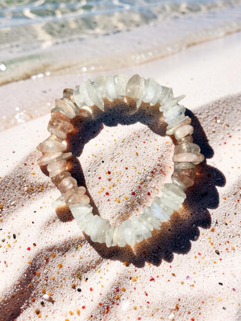 10x12 Rainbow Moonstone & Sunstone Chip Bracelet - Picture 3 of 3